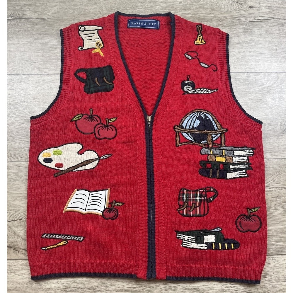 Vintage Karen Scott Sweater Vest Women Small Teacher School Art to Wear Novelty - Picture 10 of 10